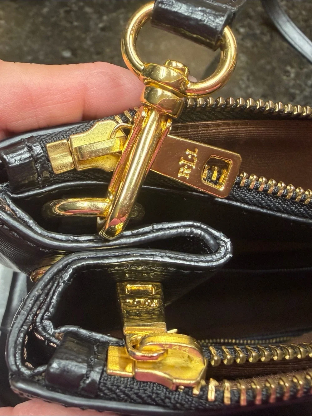Lauren Ralph Lauren Black Leather Double-Zip Briefcase satchel tote work bag